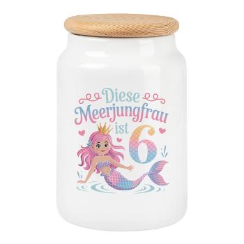 Cette sirène a 6 filles et a 6 ans - Boîte à biscuits avec couvercle en bois - blanc - Devant