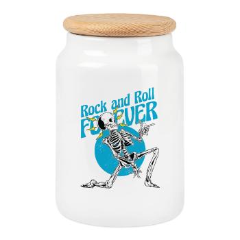 Médiator squelette – Rock and Roll Forever Metal - Boîte à biscuits avec couvercle en bois - blanc - Devant