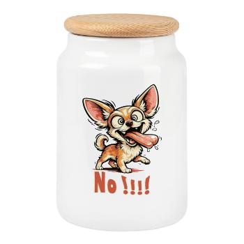 Chihuahua drôle « Non ! » – Chien Fou - Boîte à biscuits avec couvercle en bois - blanc - Devant