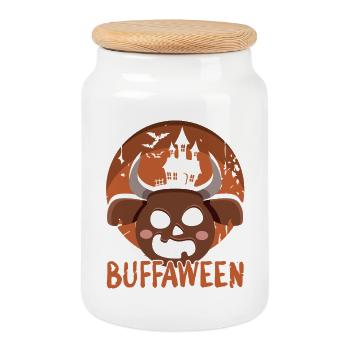 Safari Afrique Serengeti Faune Halloween Buffle - Boîte à biscuits avec couvercle en bois - blanc - Devant