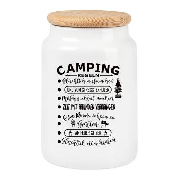 Echte Camping Regeln Outdoor Abenteuer - Keksdose mit Holzdeckel - Weiß - Vorne