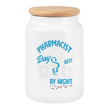 Pharmacien le jour Père la nuit Père Pharmacie - Boîte à biscuits avec couvercle en bois - blanc - Devant