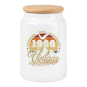 Vintage, 1966, Vintage Retro, Cadeau d’anniversaire - Boîte à biscuits avec couvercle en bois - blanc - Devant