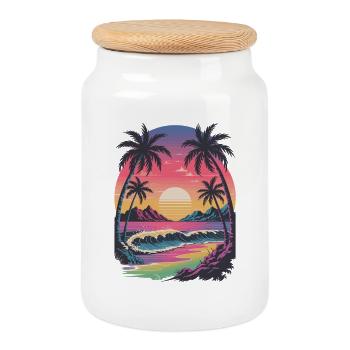 Plage Retro Tropicale Sunset Surfer - Boîte à biscuits avec couvercle en bois - blanc - Devant