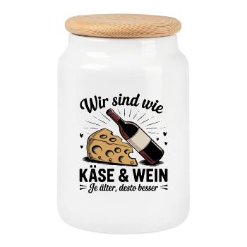Nous sommes comme le fromage et le vin, plus vieux c’est - Boîte à biscuits avec couvercle en bois - blanc - Devant