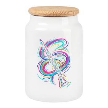 Clarinette colorée - Boîte à biscuits avec couvercle en bois - blanc - Devant