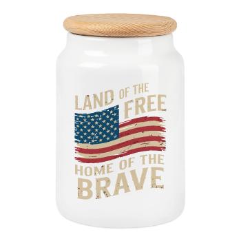 Land of the Free - USA Vintage Flag - Keksdose mit Holzdeckel - Weiß - Vorne
