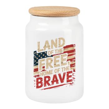 Land of the Free - USA Vintage Flag - Keksdose mit Holzdeckel - Weiß - Vorne