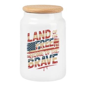 Land of the Free - USA Vintage Flag - Keksdose mit Holzdeckel - Weiß - Vorne