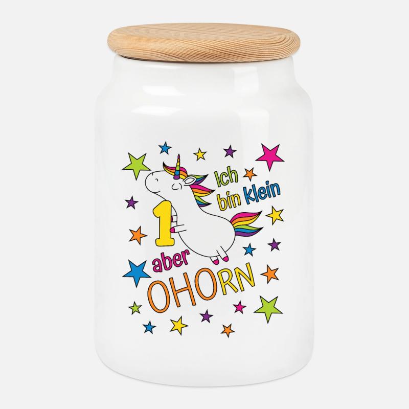 1 Jahr Mädchen Einhorn Ich bin klein aber ohorn - Keksdose mit Holzdeckel - Weiß