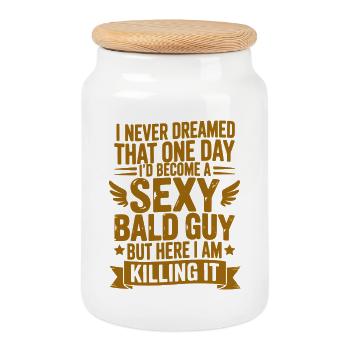 Sexy Bald Guy Killing It - Cookie Jar with Wooden Lid - white - Front