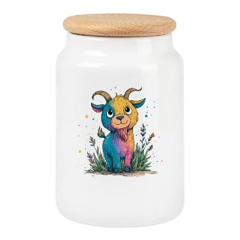 Chèvre arc-en-ciel dans la magie des couleurs - Boîte à biscuits avec couvercle en bois - blanc - Devant