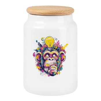 Glowing Monkey Graffiti - Cookie Jar with Wooden Lid - white - Front