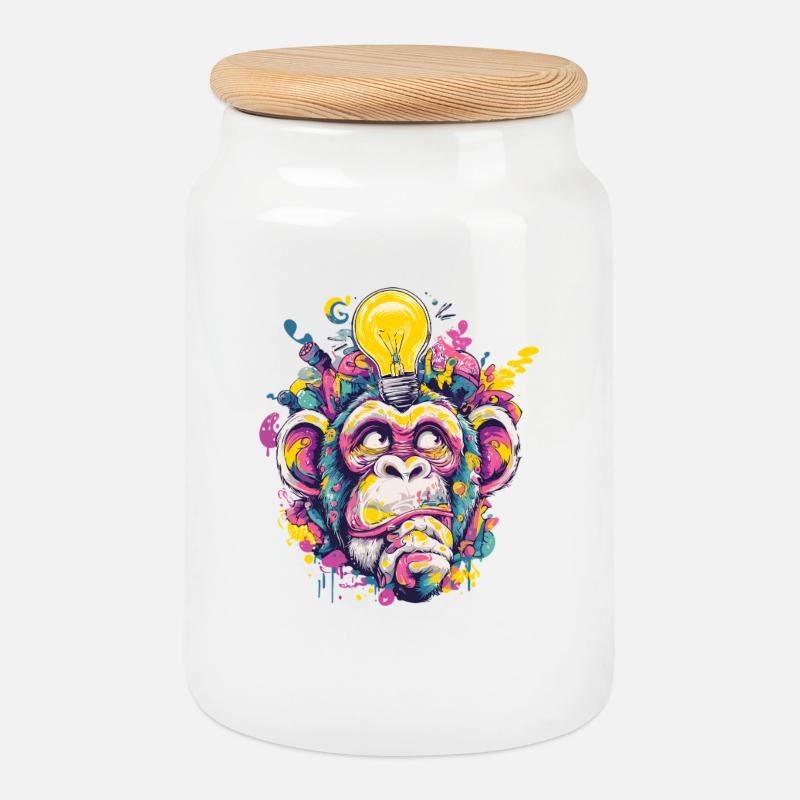 Glowing Monkey Graffiti - Cookie Jar with Wooden Lid - white