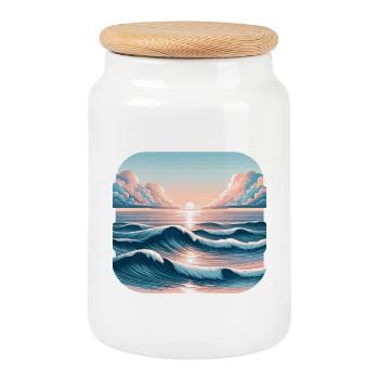 Sonnenuntergangswellen am Ozean - Keksdose mit Holzdeckel - Weiß - Vorne