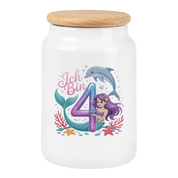 Je suis 4e anniversaire de la fille sirène - Boîte à biscuits avec couvercle en bois - blanc - Devant