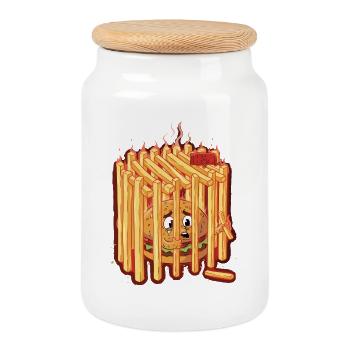 burger_pommes_gefaengnis - Keksdose mit Holzdeckel - Weiß - Vorne