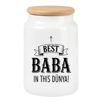 Best Baba in this Dünya - Best Father Gift - Cookie Jar with Wooden Lid - white - Front