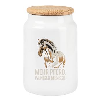 More Horse Less Man Saying for Riders - Cookie Jar with Wooden Lid - white - Front
