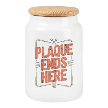 La plaque parodontiste s’arrête ici Soins de santé dentaire - Boîte à biscuits avec couvercle en bois - blanc - Devant