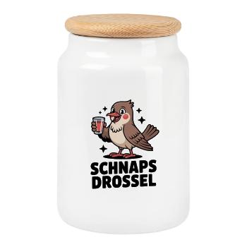 Schnaps Drossel Lustiger Party Vogel Spruch - Keksdose mit Holzdeckel - Weiß - Vorne