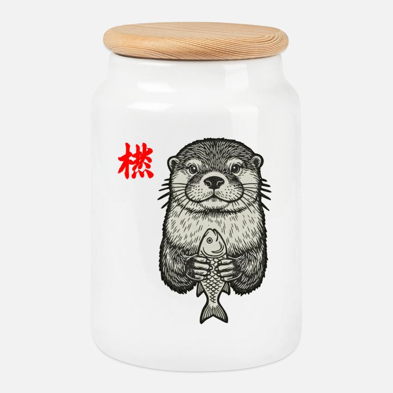 Otter Asiatisch - Keksdose mit Holzdeckel - Weiß