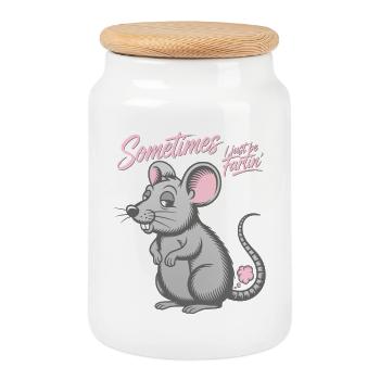 Sometimes I just be fartin' - Mouse farting fart - Cookie Jar with Wooden Lid - white - Front