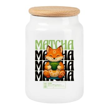 Plaisir du thé zen au matcha fox - Boîte à biscuits avec couvercle en bois - blanc - Devant