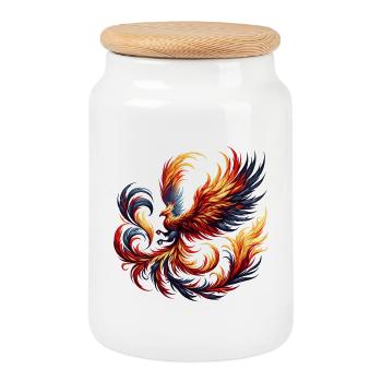 Phénix de Feu dans le Vortex de Flammes - Boîte à biscuits avec couvercle en bois - blanc - Devant