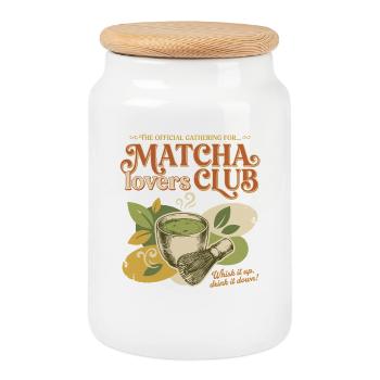 Club officiel des amateurs de matcha Fouettez ça Buvez-le - Boîte à biscuits avec couvercle en bois - blanc - Devant