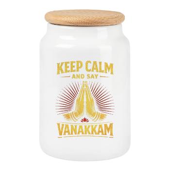 Tamil Tamilisch Sri Lanka Keep Calm Say Vanakkam - Keksdose mit Holzdeckel - Weiß - Vorne