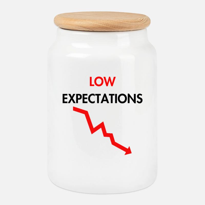 Low expectations - Cookie Jar with Wooden Lid - white