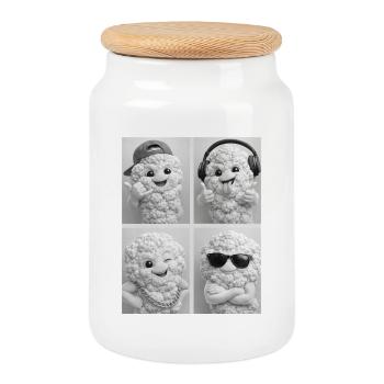 cauliflower - Cookie Jar with Wooden Lid - white - Front