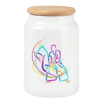 Judo Martial Arts - Cookie Jar with Wooden Lid - white - Front