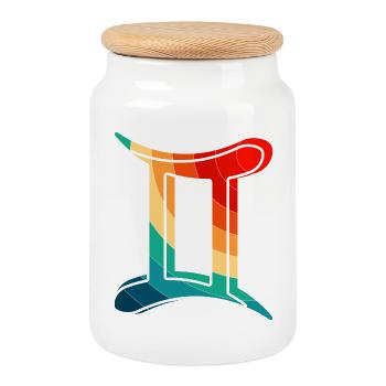 Gémeaux, signe zodique de l’horoscope et de l’astrologie - Boîte à biscuits avec couvercle en bois - blanc - Devant