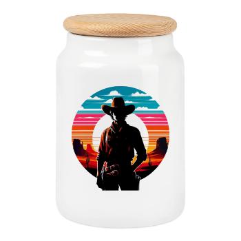 Wüsten-Cowboy Sonnenuntergang Silhouette - Keksdose mit Holzdeckel - Weiß - Vorne