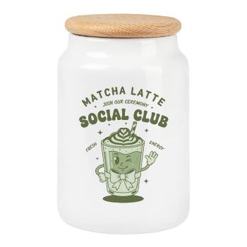 Matcha Latte Social Club Join Our Ceremony Green - Cookie Jar with Wooden Lid - white - Front