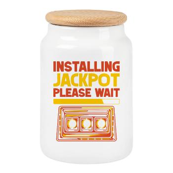 Gambling Fan Installing Jackpot Please Wait Casino - Keksdose mit Holzdeckel - Weiß - Vorne