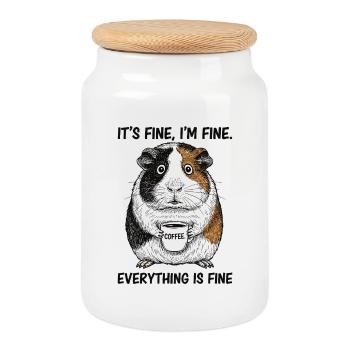 Its Fine Im Fine Coffee Guinea Pig - Cookie Jar with Wooden Lid - white - Front