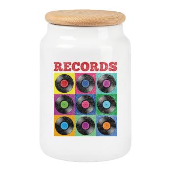 Colorful Vinyl Records Pop Art - Keksdose mit Holzdeckel - Weiß - Vorne