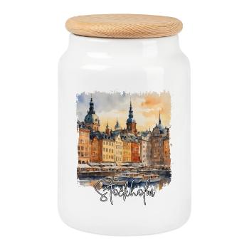 Stockholm Aquarell, Stockholm Schweden - Keksdose mit Holzdeckel - Weiß - Vorne