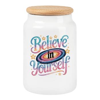 Croyez en vous - Galaxy - Boîte à biscuits avec couvercle en bois - blanc - Devant