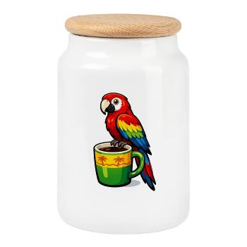 Perroquet tropical sur une tasse à café - Boîte à biscuits avec couvercle en bois - blanc - Devant