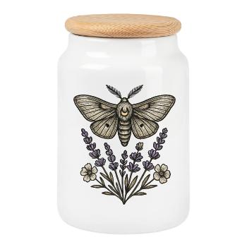 Bouquet de papillon sur lavande - Boîte à biscuits avec couvercle en bois - blanc - Devant