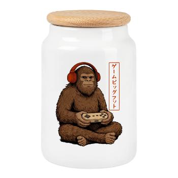 Vintage Japanese Bigfoot Gamer Anime Gaming - Cookie Jar with Wooden Lid - white - Front