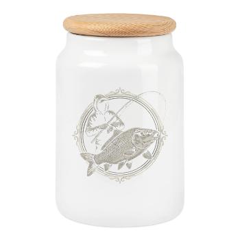 Illustration de pêcheur dans un style vintage - Boîte à biscuits avec couvercle en bois - blanc - Devant