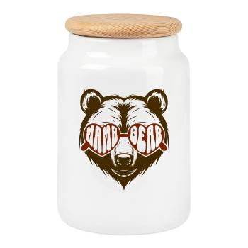 Mama Bear - Heart Glasses Bear Retro Motif for Mothers - Cookie Jar with Wooden Lid - white - Front