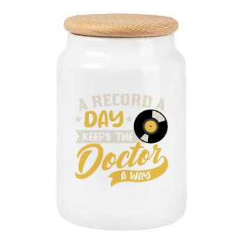 A Record a Day Keeps Doctor Away Design - Cookie Jar with Wooden Lid - white - Front