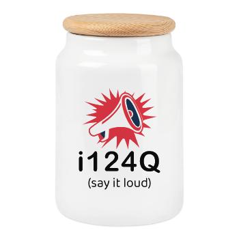 i124Q – Bold Statement Dark Edition - Cookie Jar with Wooden Lid - white - Front