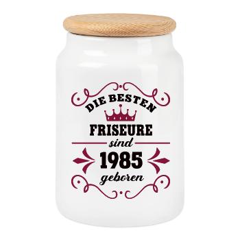 Friseurin Geburtstag Jahrgang 1985 Kollegin Frisör - Keksdose mit Holzdeckel - Weiß - Vorne